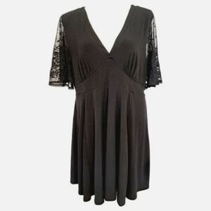 Torrid Floral Mesh Lace Sleeve Skater Dress